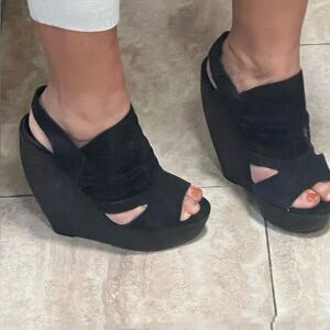 Joey Black Peep-Toe Wedges